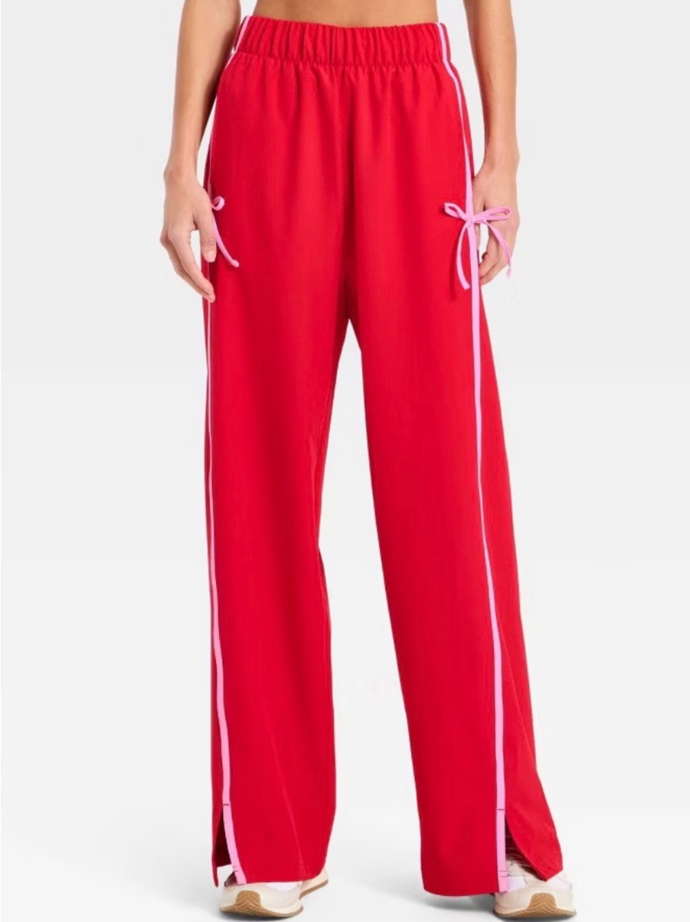 All in Motion Women's Red Wide-Leg Track Pants with Pink Trim (271)
